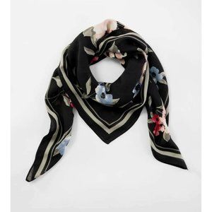 J Jill Scarf Black Red White Pink Blue Garden Floral Square Dressy 40 x 40